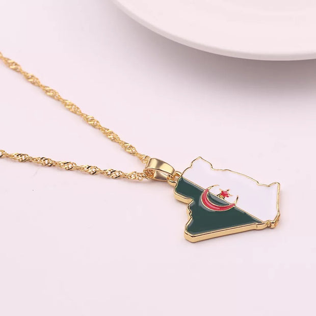 Algeria Map Flag Necklace Chain Pendant