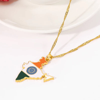 India Map Flag Necklace Chain Pendant