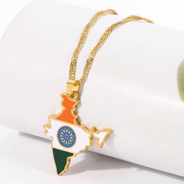 India Map Flag Necklace Chain Pendant