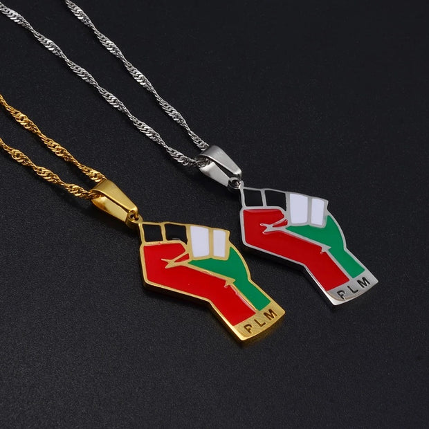 Palestine Lives Matter "PLM" Fist Necklace Chain Pendant