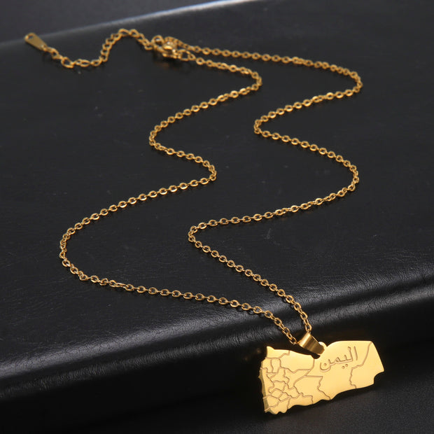 Yemen "اليمن" Map Necklace Chain Pendant