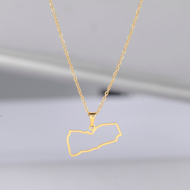 Yemen Outline Map Necklace Chain Pendant