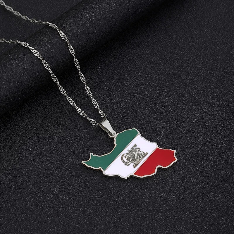 Hand Made Necklace Pendant Iran Flag - Silver Base - 2